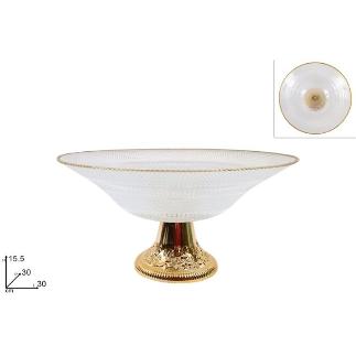 SOPORTE VIDRIO DIAM 30 CM TRANSPARENTE CON BORDE DORADO DEC.GALA