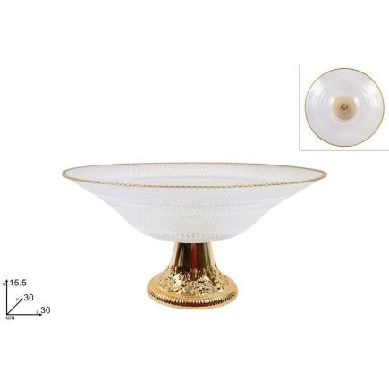 SOPORTE VIDRIO DIAM 30 CM TRANSPARENTE CON BORDE DORADO DEC.GALA