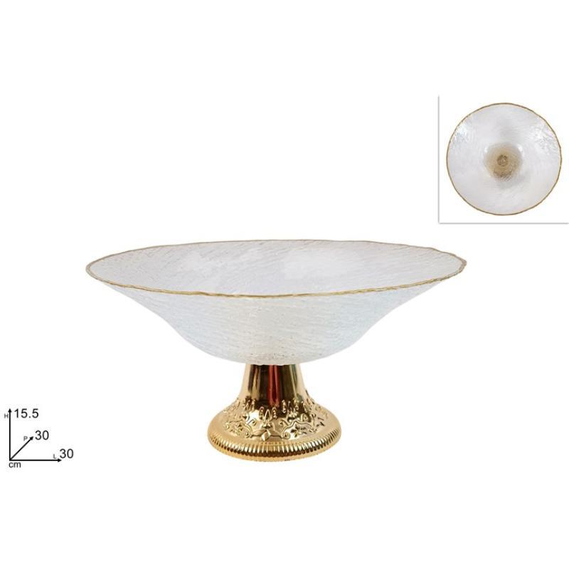 SOPORTE VIDRIO DIAM 30 CM TRANSP CON BORDE ORO