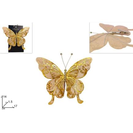 MARIPOSA 14 CM CON PINZA DORADA TERCIOPELO CON ORO
