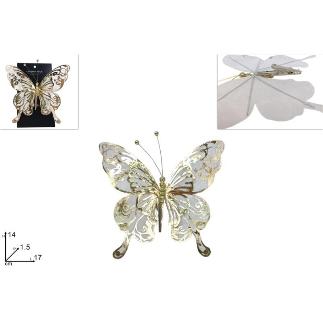 MARIPOSA 14 CM CON PINZA BLANCA TERCIOPELO CON CHAMPAN