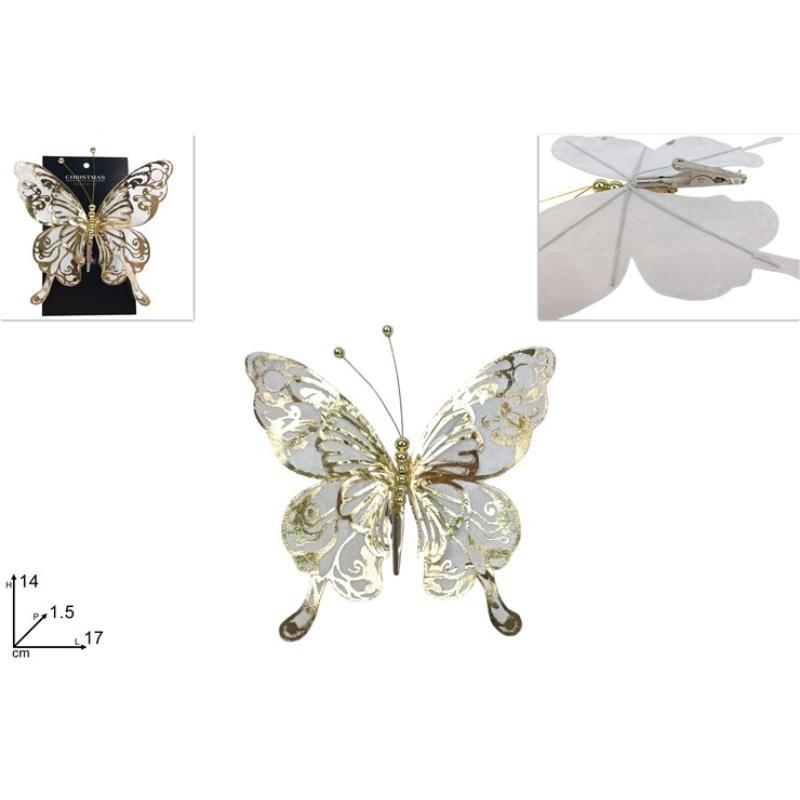 MARIPOSA 14 CM CON PINZA BLANCA TERCIOPELO CON CHAMPAN