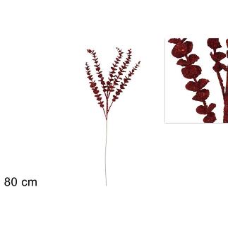 TALLO DE 80 CM CON HOJAS BRILLANTES ROJAS