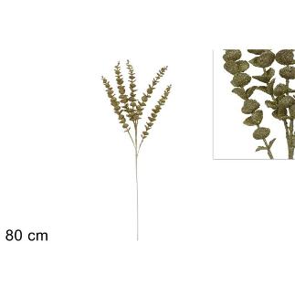 TALLO DE 80 CM CON HOJAS BRILLANTES DORADAS