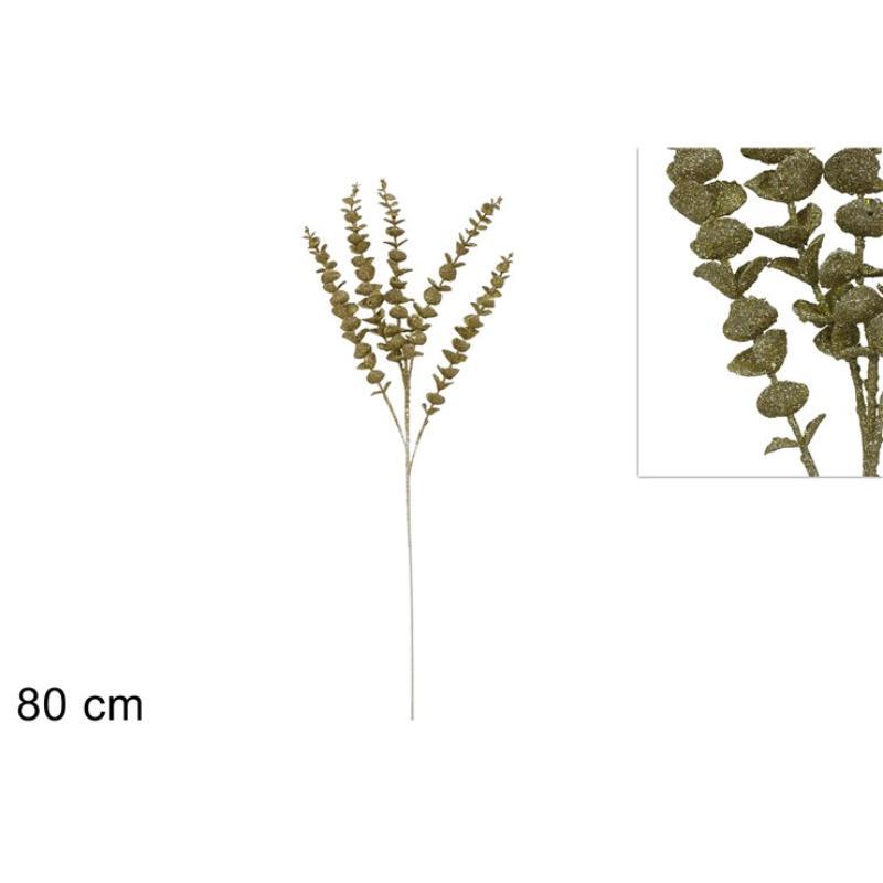 TALLO DE 80 CM CON HOJAS BRILLANTES DORADAS