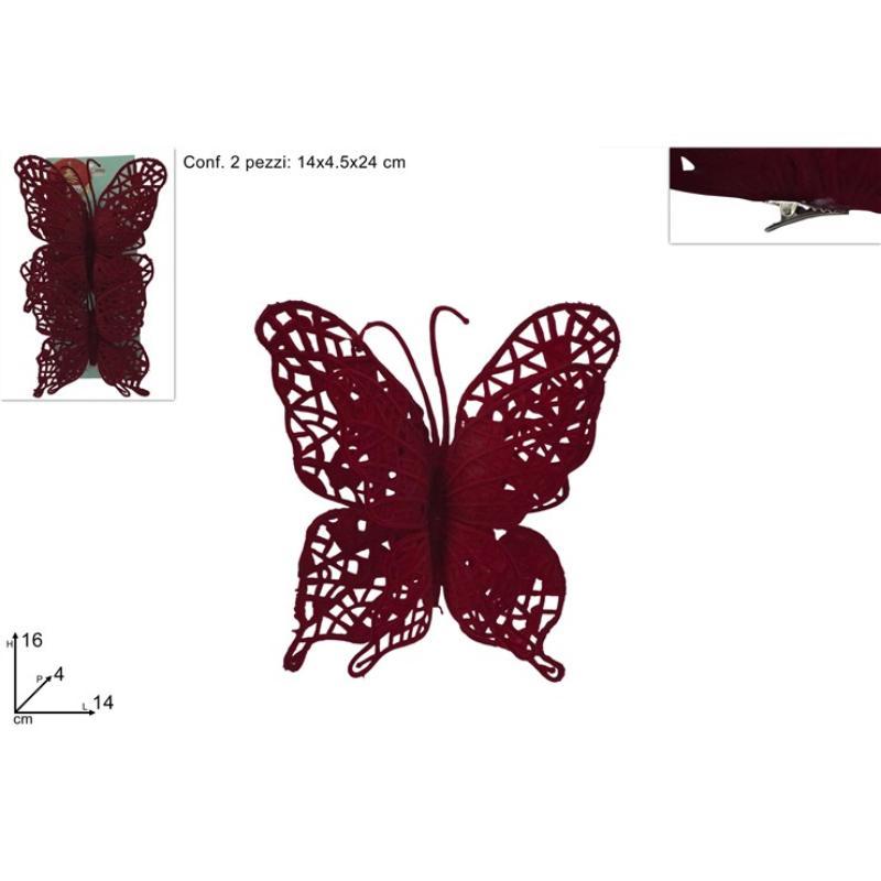 MARIPOSAS CON PINZA SET 2 PIEZAS EFEC FLOCADO BURDEOS