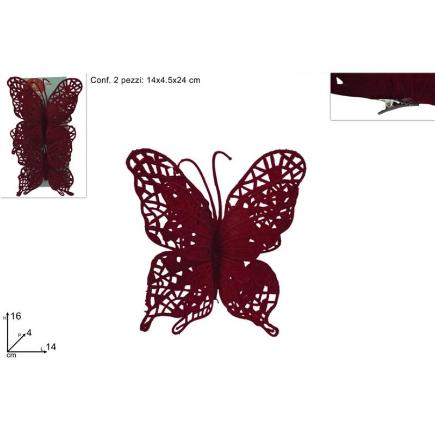 MARIPOSAS CON PINZA SET 2 PIEZAS EFEC FLOCADO BURDEOS