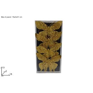 SET 4 PIEZAS MARIPOSAS CON PINZA GLITTER ORO