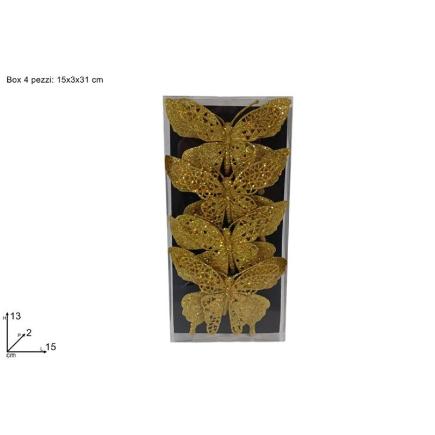 SET 4 PIEZAS MARIPOSAS CON PINZA GLITTER ORO