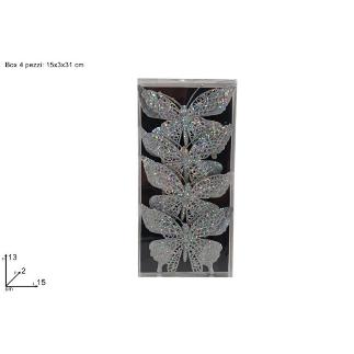 SET 4 PIEZAS MARIPOSAS CON PINZA GLITTER PLATA
