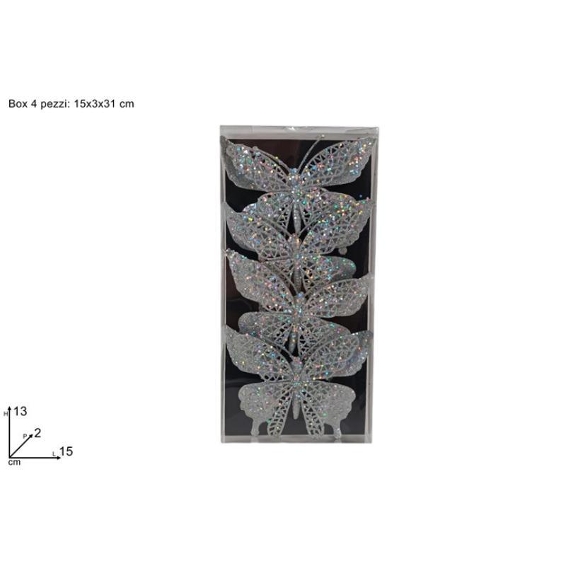 SET 4 PIEZAS MARIPOSAS CON PINZA GLITTER PLATA