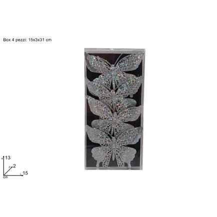 SET 4 PIEZAS MARIPOSAS CON PINZA GLITTER PLATA