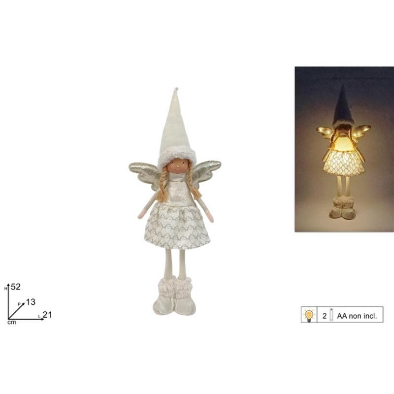 ANGEL 52 CM CON VESTIDO BLANCO CON DEC ORO CON LUZ