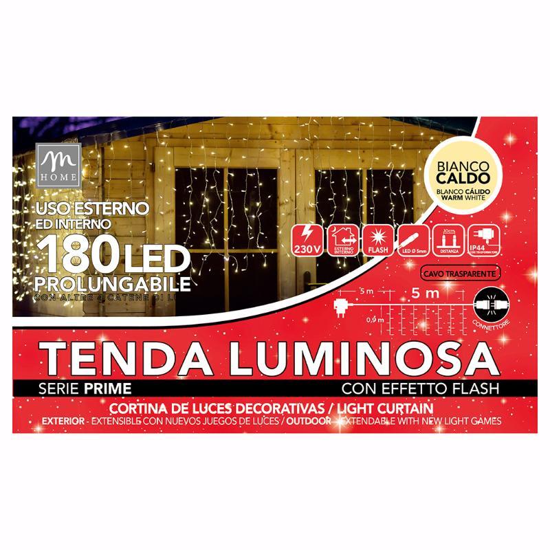 CORTINA 180 LED BLANCO CALIDO CON FLASH L.5XH0.9 MT 6W 31V 18X11XH10 CM