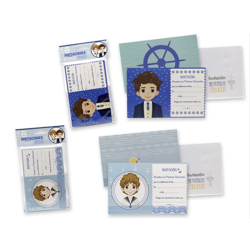 MI PRIMERA COMUNION SET 6 INVITAC+SOBRES NIÑO     