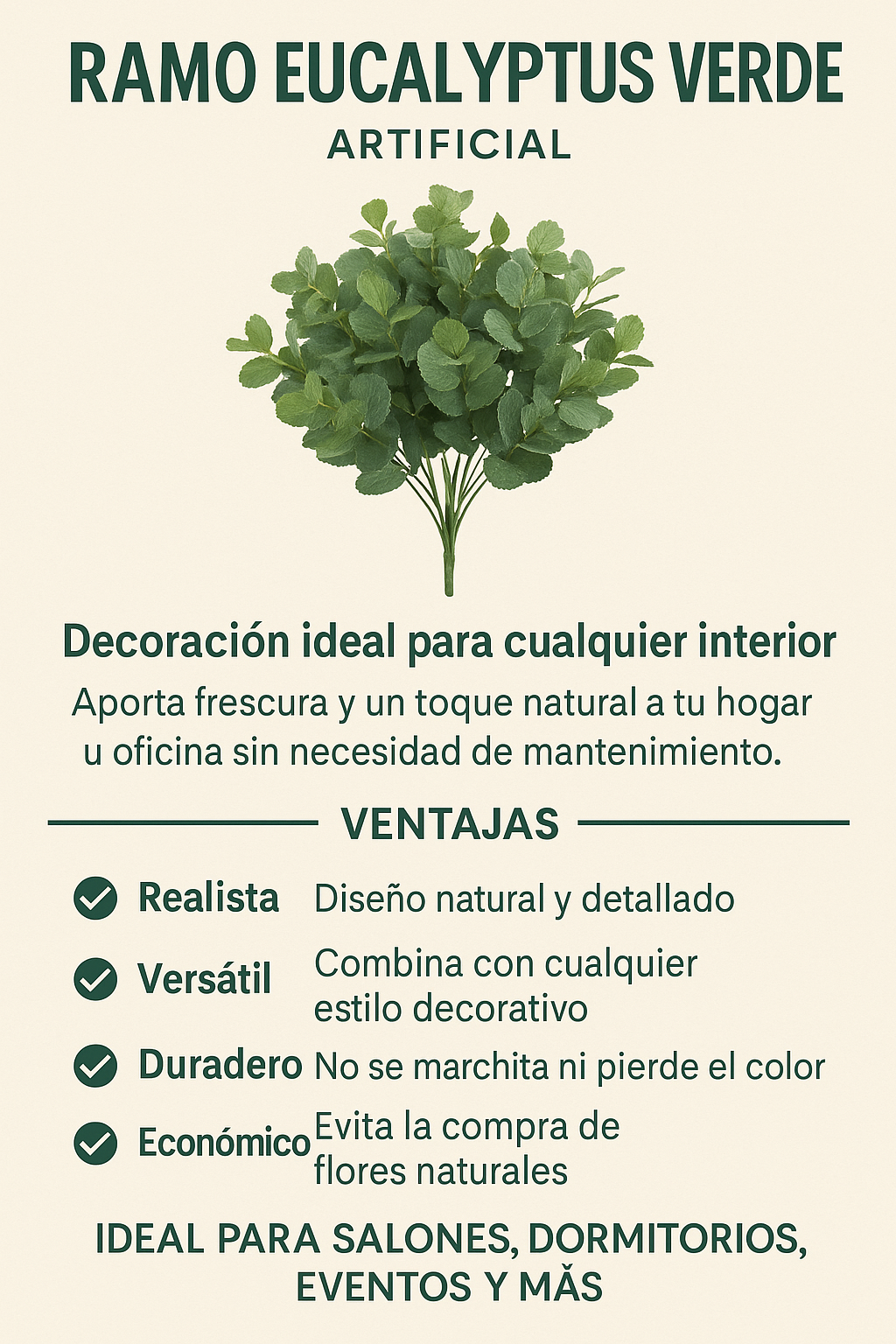 Ramo Eucalyptus Verde Artificial