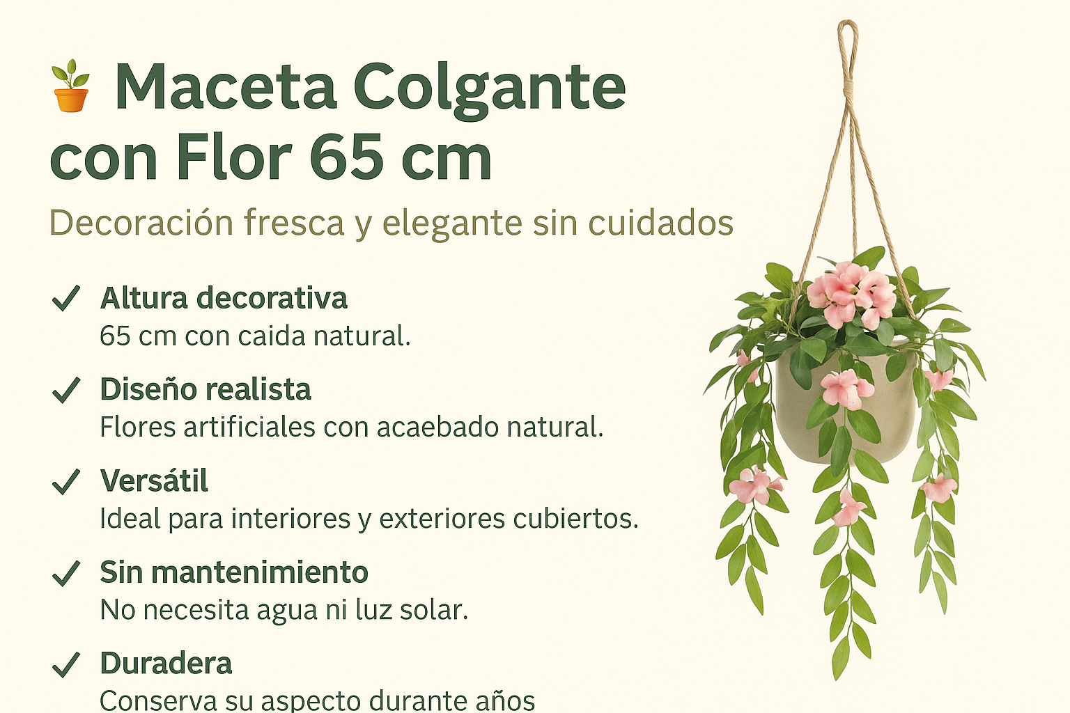 Maceta Colgar con Flor 65 cm