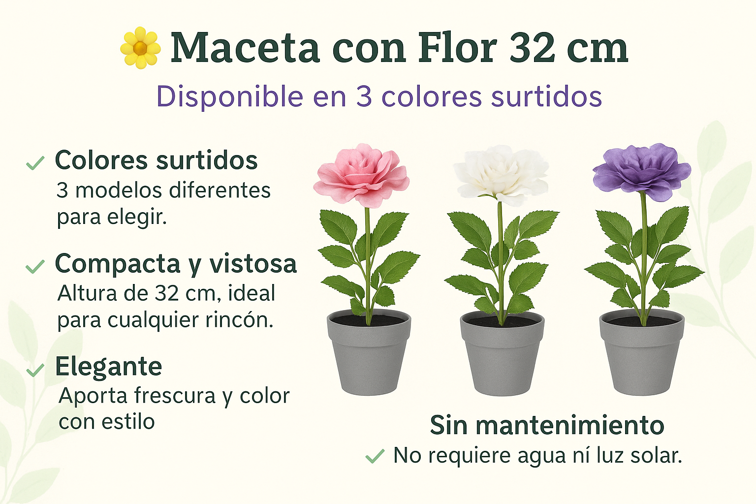 Maceta con Flor 3 Colores Surtidos 32h cm