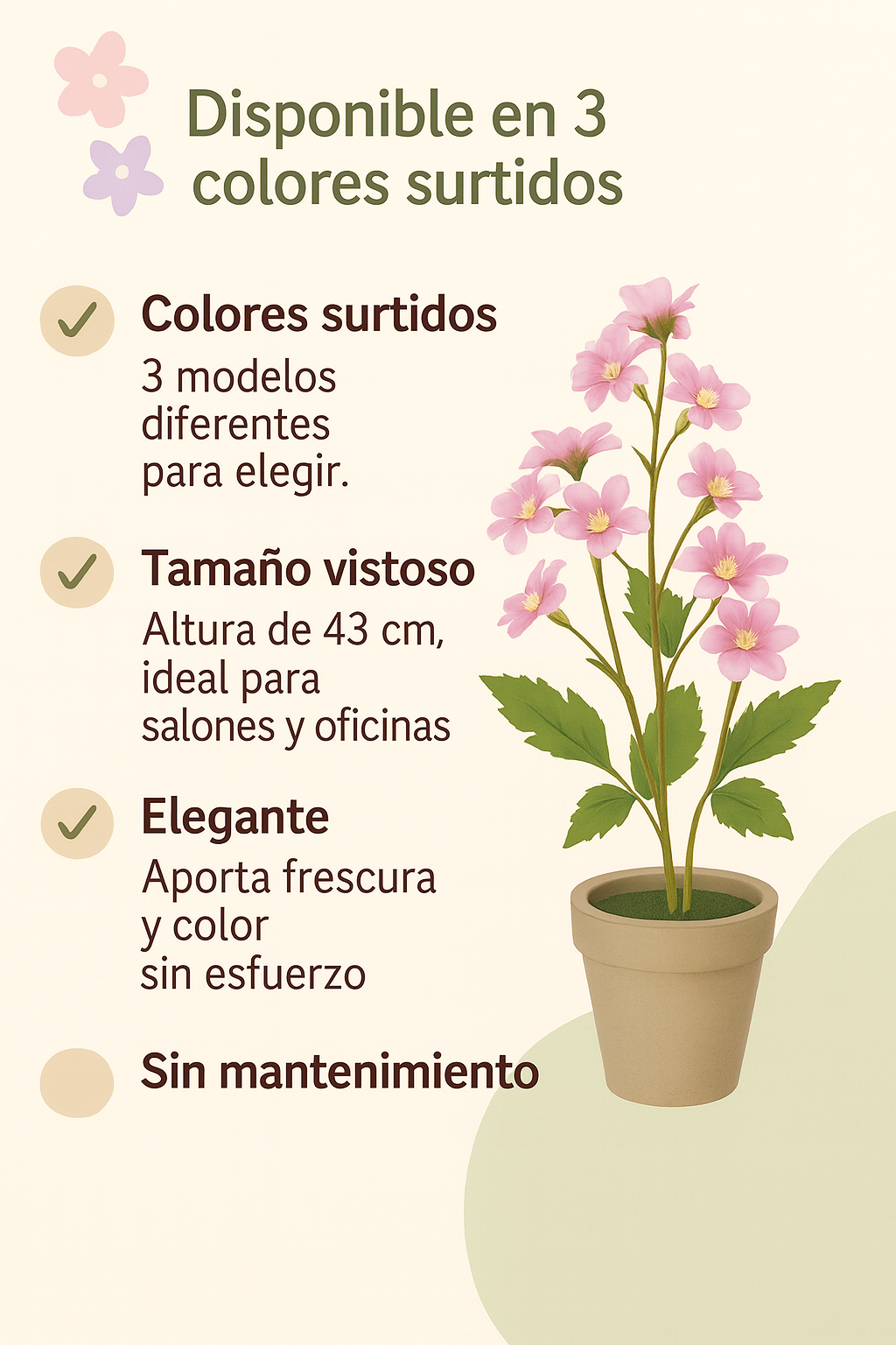 Maceta con Flor 3 Colores Surtidos 43h cm