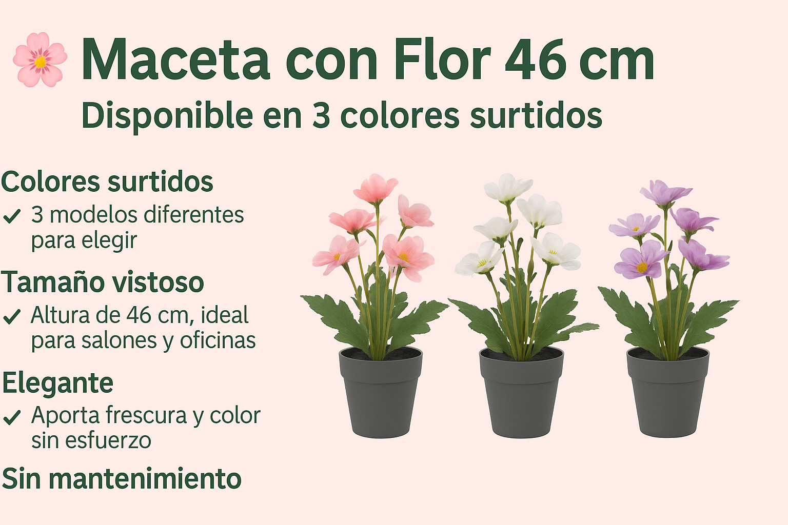 Maceta con Flor 3 Colores Surtidos 46h cm