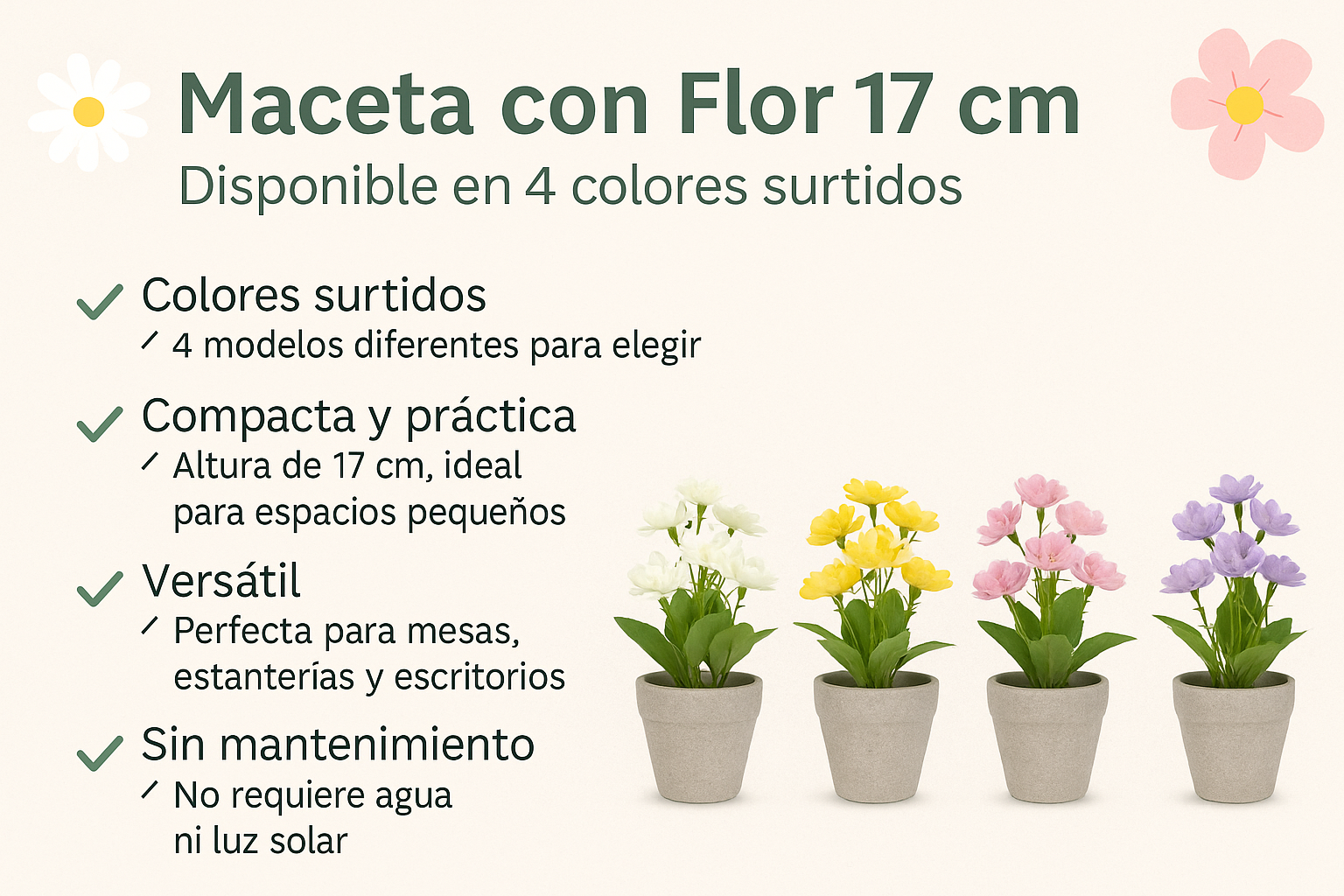 Maceta con Flor 4 Colores Surtidos 17h cm
