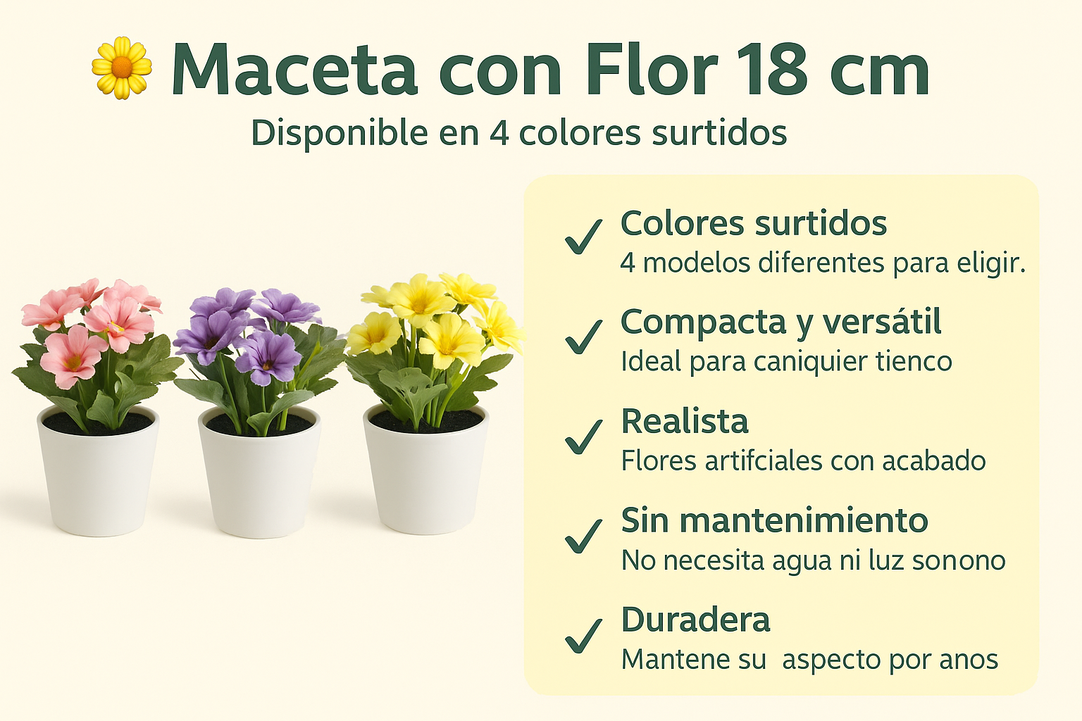 Maceta con Flor 4 Colores Surtidos 18h cm