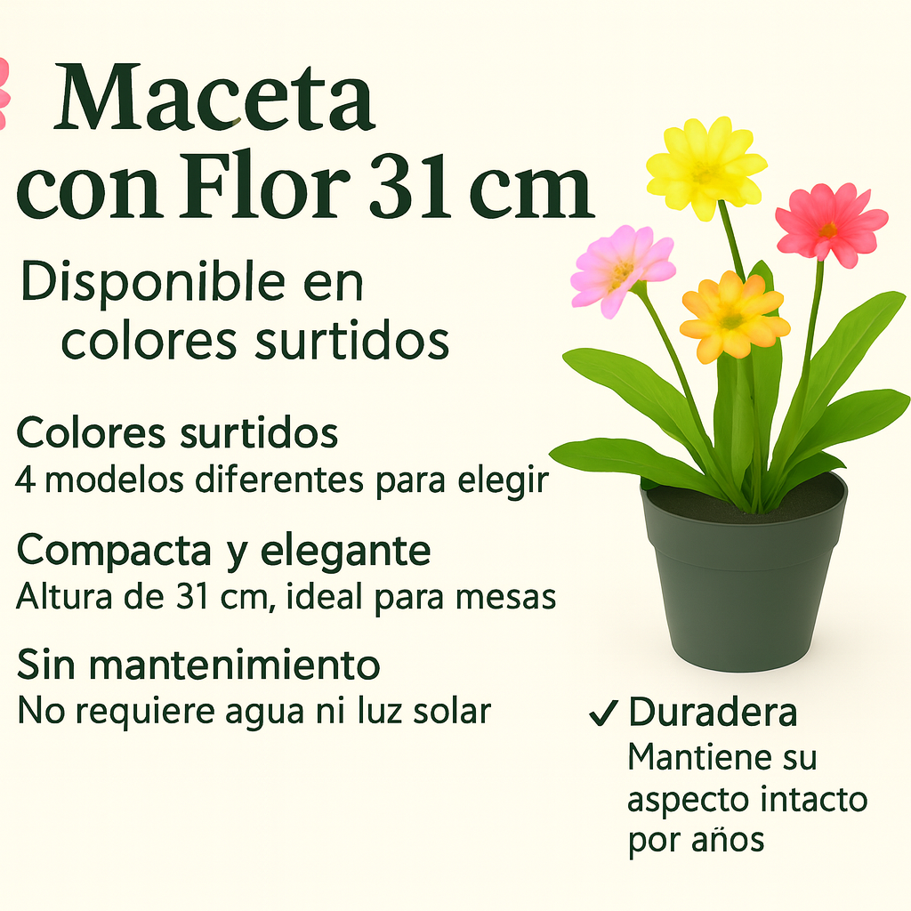 Maceta con Flor 4 Colores Surtidos 31h cm