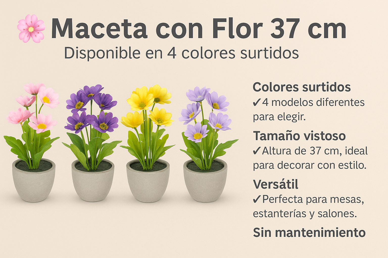 Maceta con Flor 4 Colores Surtidos 37h cm