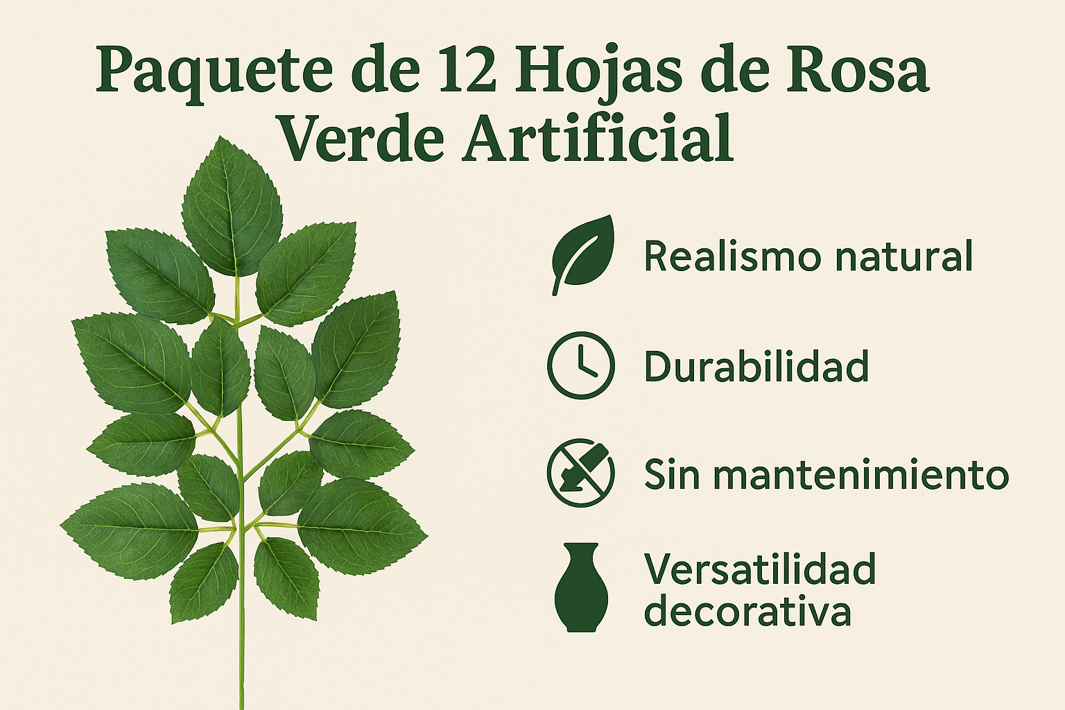 PAQ. 12 HOJA DE ROSA VERDE