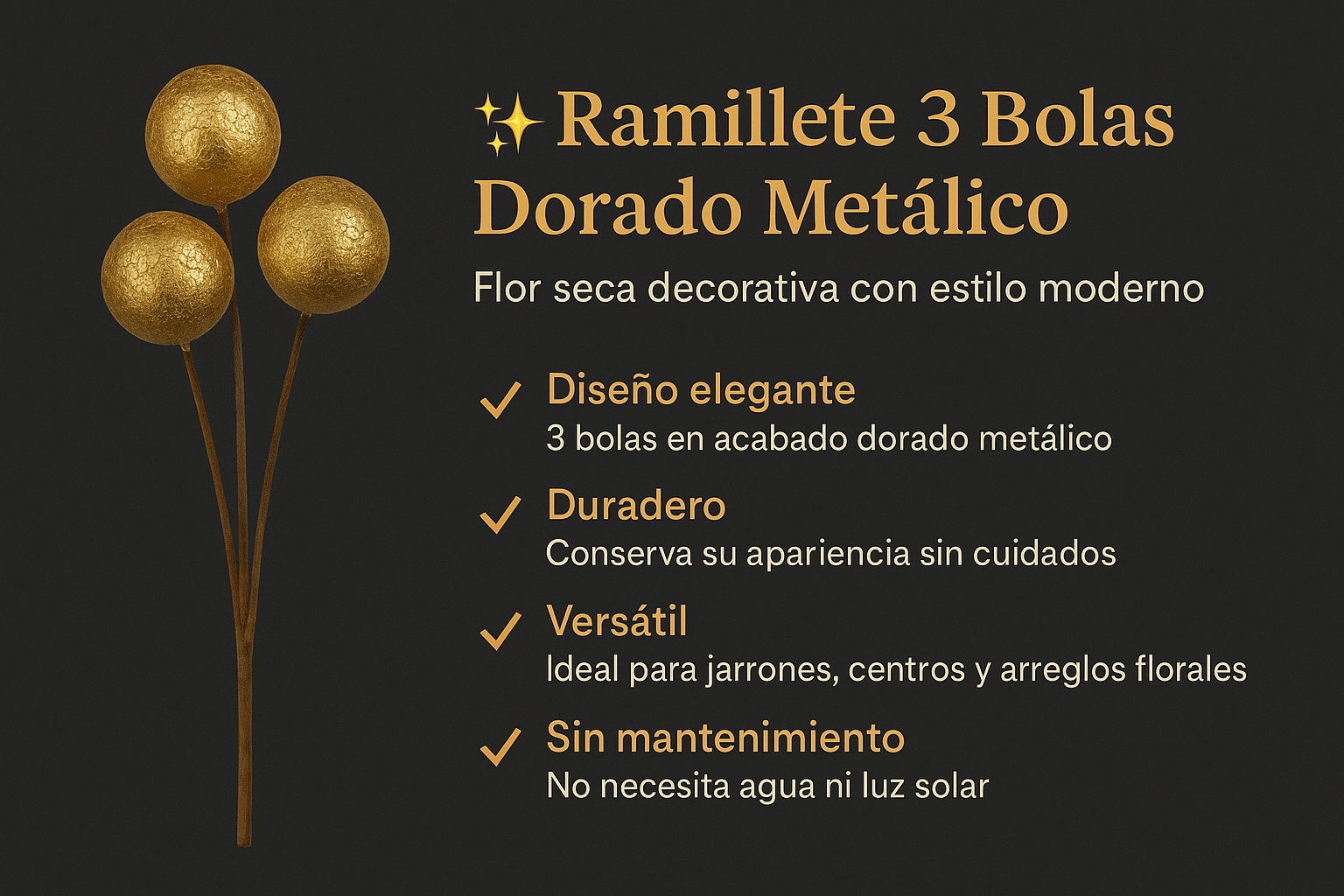 Ramillete 3 Bolas Dorado Metálico