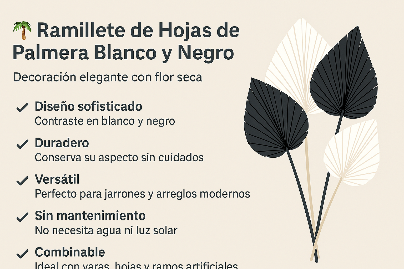 Ramillete de Hojas de Palmera Surtido Blanco y Negro