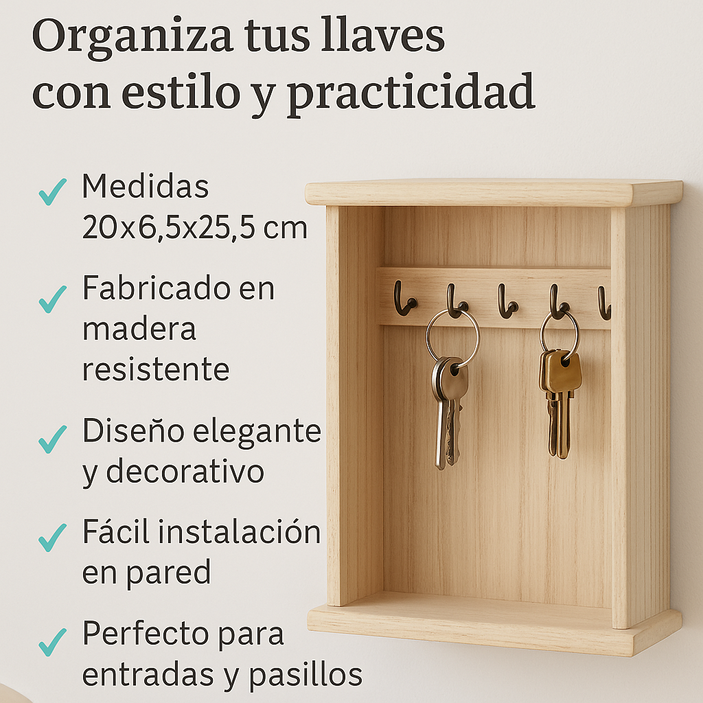 Portallaves de Madera para Pared 20x6,5x25,5 cm