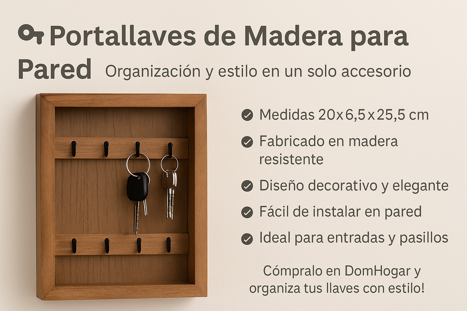 Portallaves de Madera para Pared 20x6,5x25,5 cm