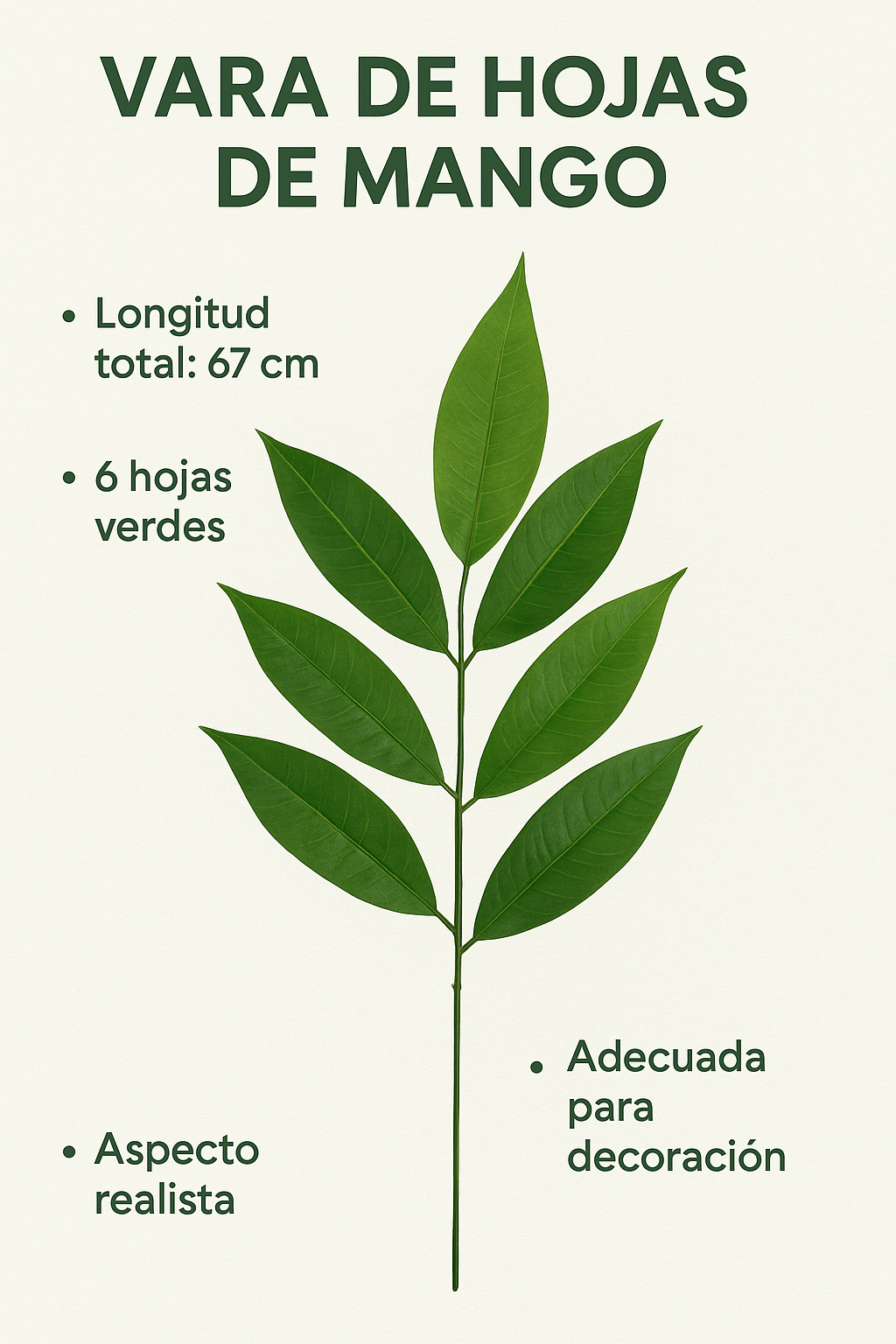 Paquete de 6 Varas de Hojas de Mango Artificial (21-67 cm)